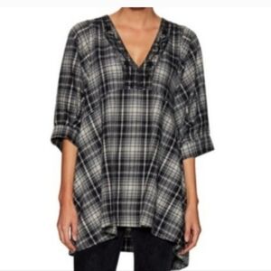 Free people sz S black tunic dress shirt over sized pockets